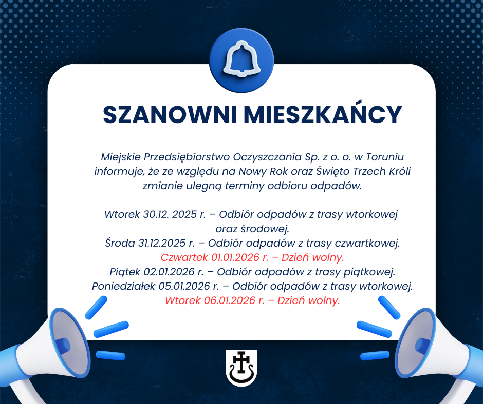 Zmiana terminu odbioru odpadów.